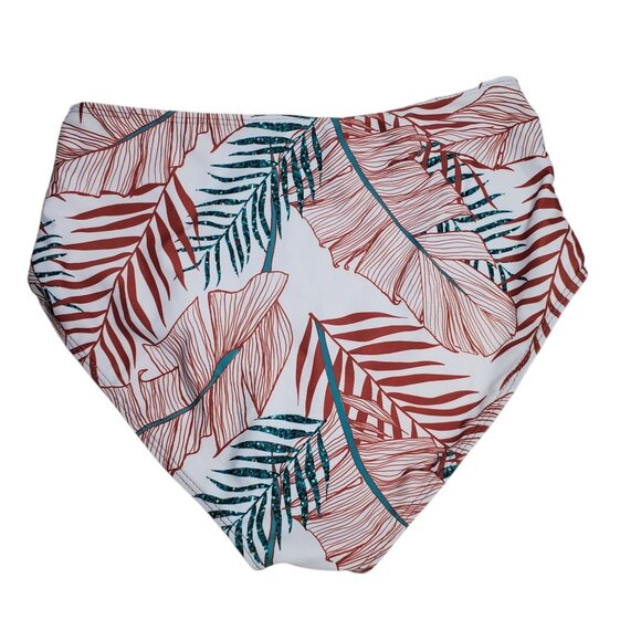 Shein Women's White Brown Tropical Print High Waisted Bikini Bottoms Size M - Picture 3 of 3